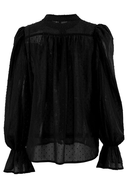 Blusas elegantes y elegantes con cuello mandarín y volantes lisos
