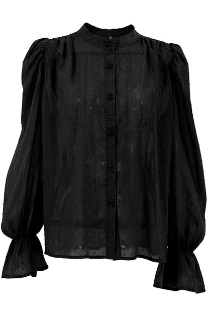 Blusas elegantes y elegantes con cuello mandarín y volantes lisos