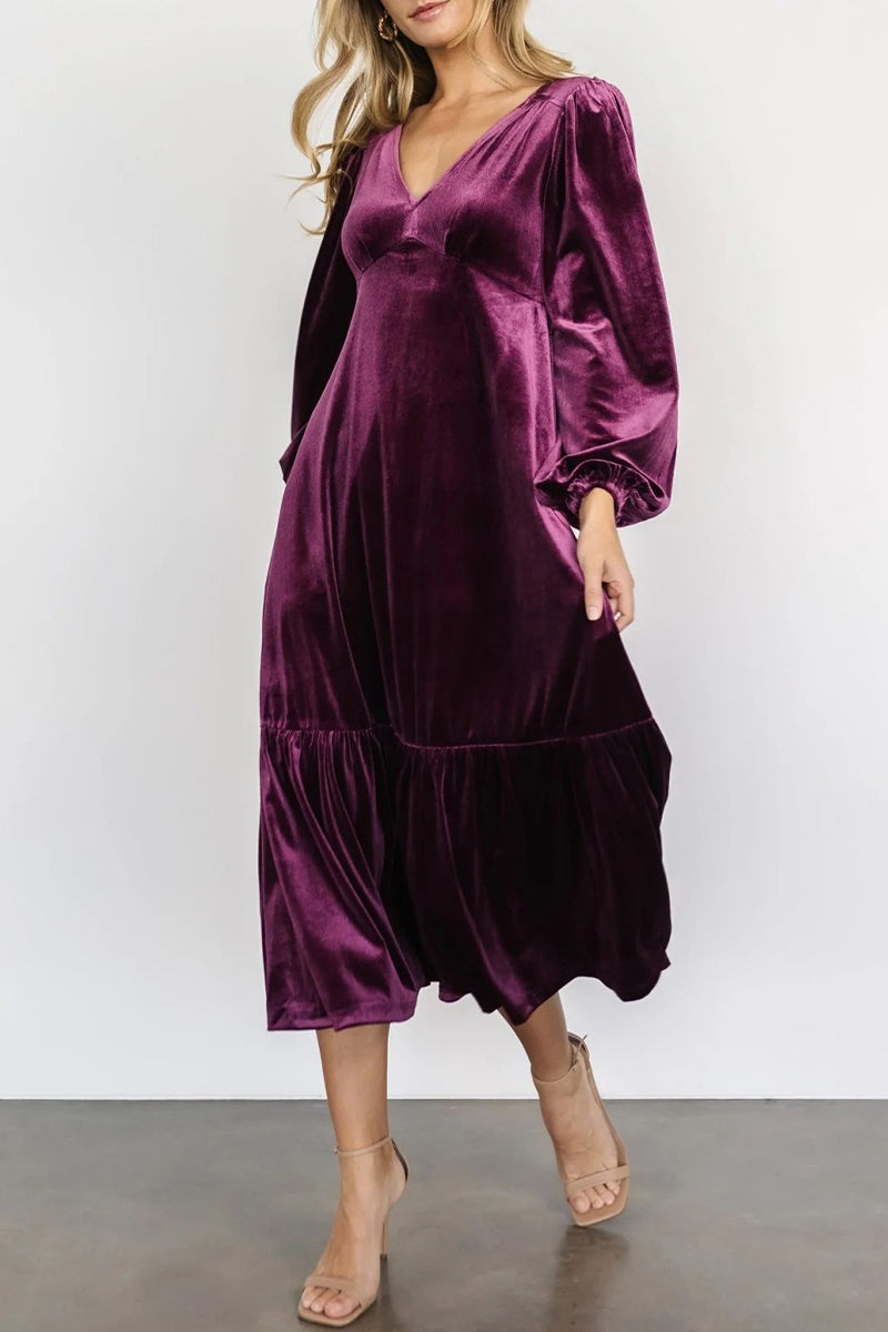 Vestidos elegantes y sencillos con escote en V y volantes lisos (5 colores)