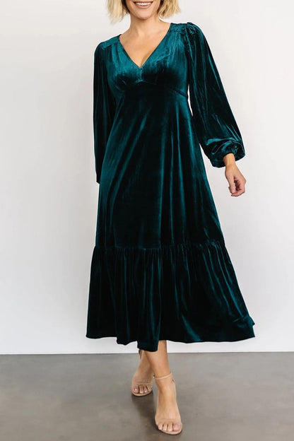 Vestidos elegantes y sencillos con escote en V y volantes lisos (5 colores)