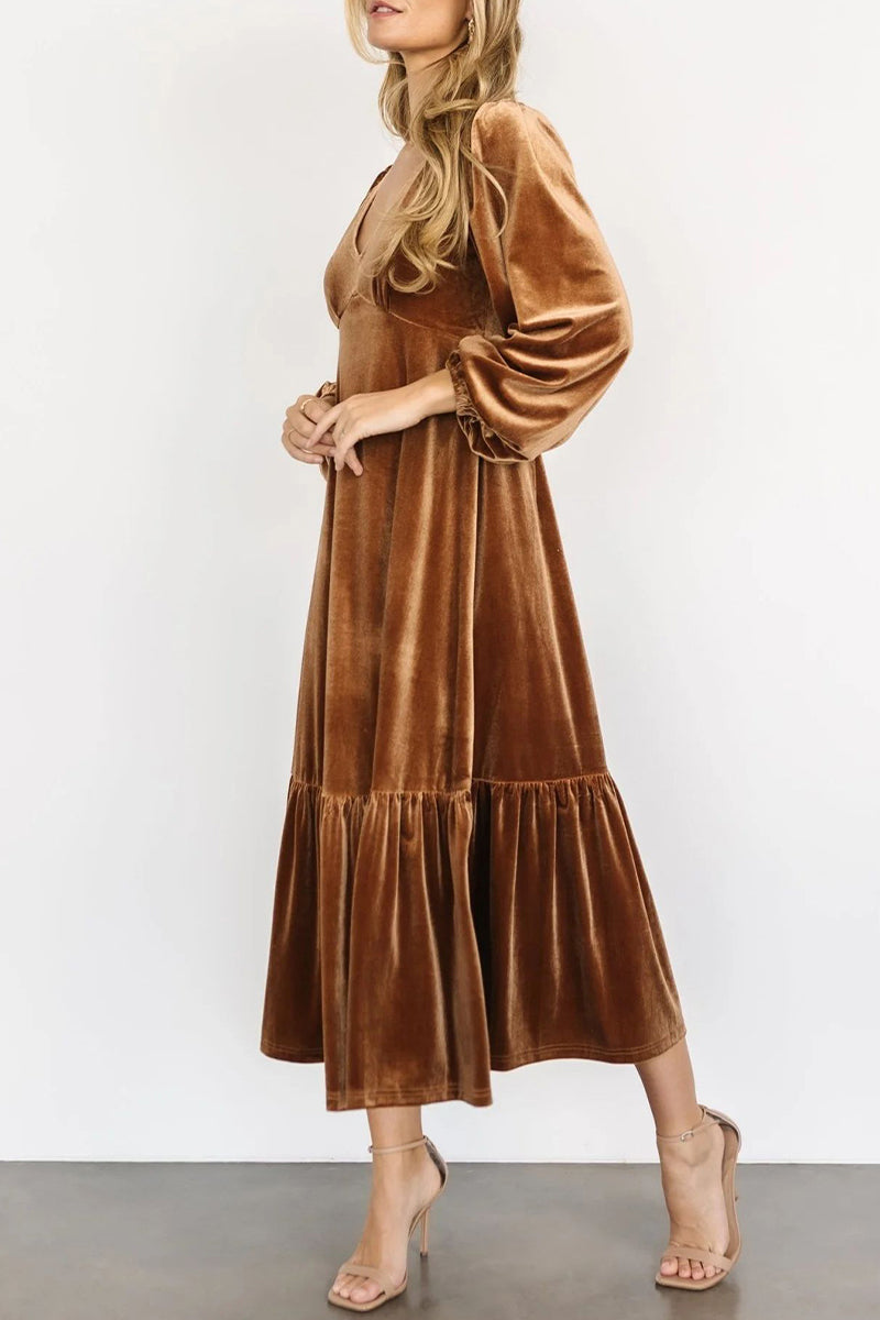Vestidos elegantes y sencillos con escote en V y volantes lisos (5 colores)