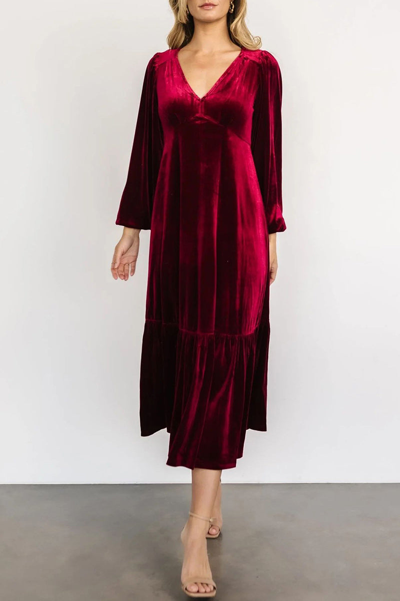 Vestidos elegantes y sencillos con escote en V y volantes lisos (5 colores)
