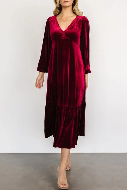 Vestidos elegantes y sencillos con escote en V y volantes lisos (5 colores)