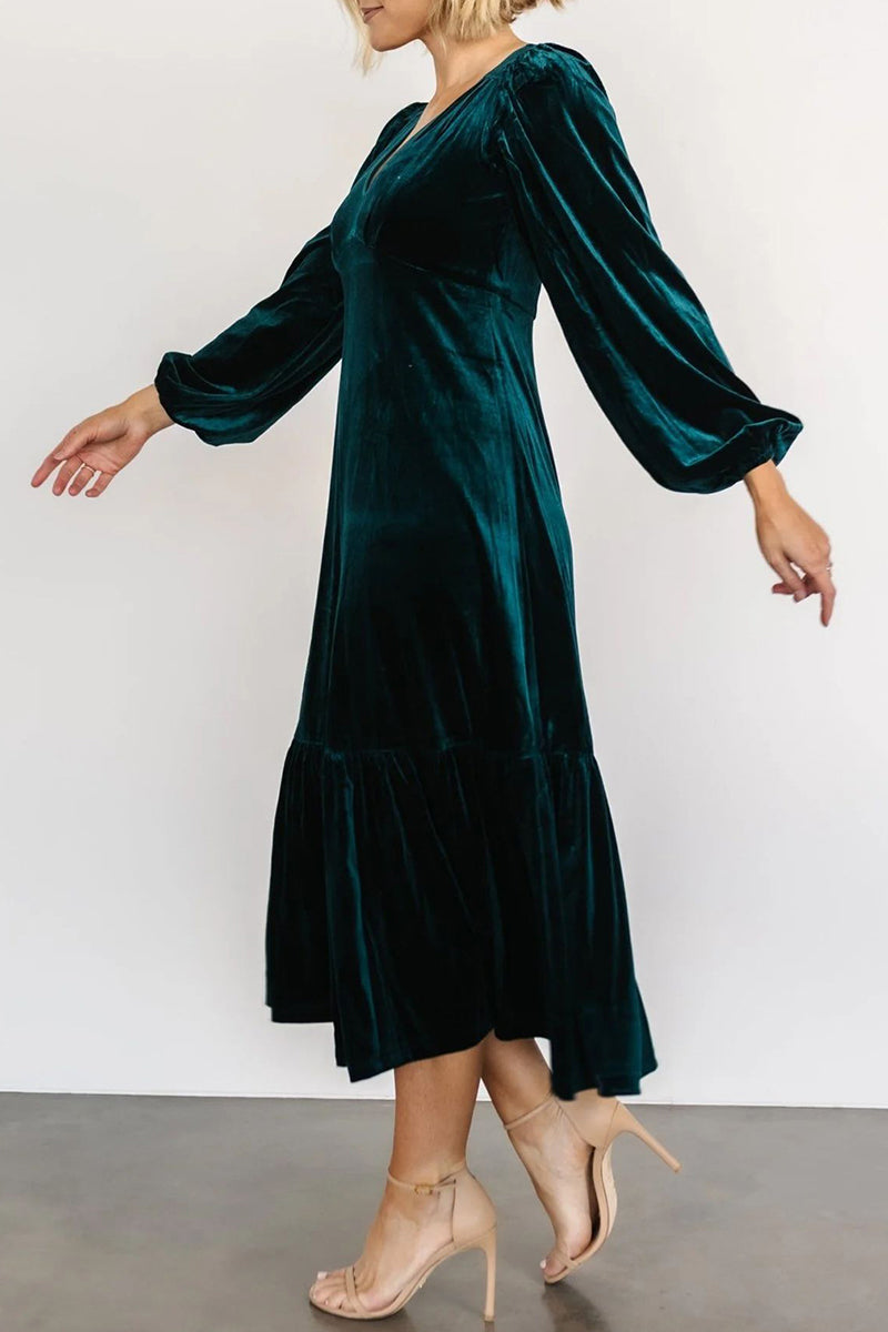 Vestidos elegantes y sencillos con escote en V y volantes lisos (5 colores)