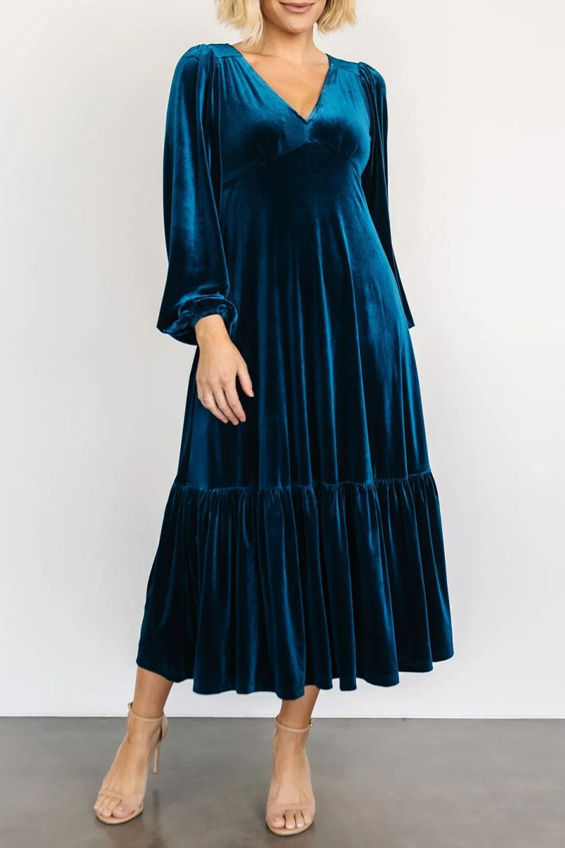 Vestidos elegantes y sencillos con escote en V y volantes lisos (5 colores)