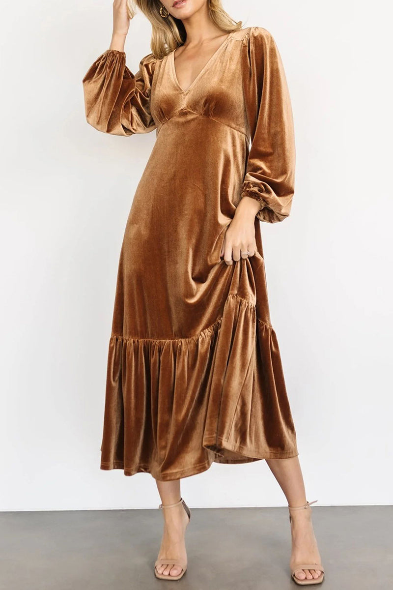 Vestidos elegantes y sencillos con escote en V y volantes lisos (5 colores)