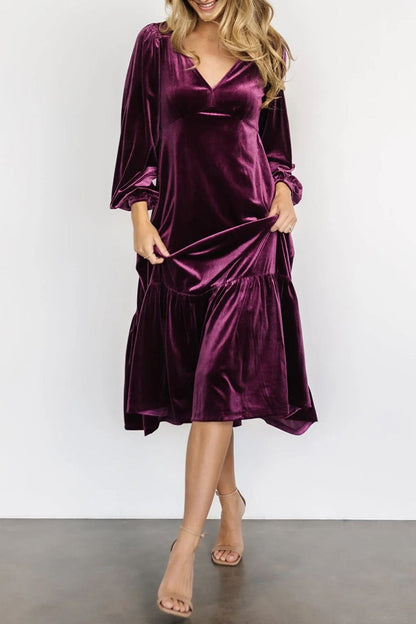 Vestidos elegantes y sencillos con escote en V y volantes lisos (5 colores)