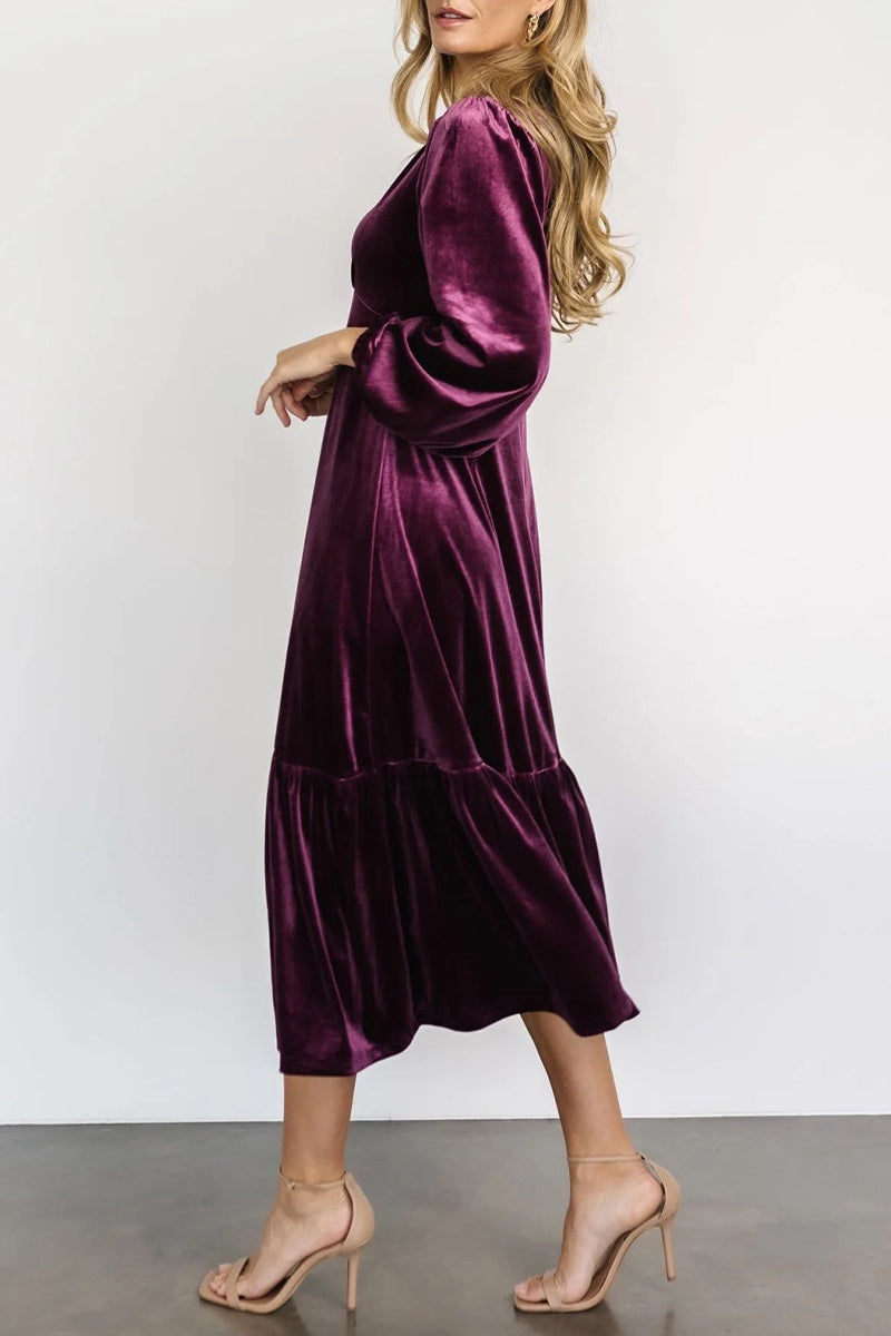 Vestidos elegantes y sencillos con escote en V y volantes lisos (5 colores)