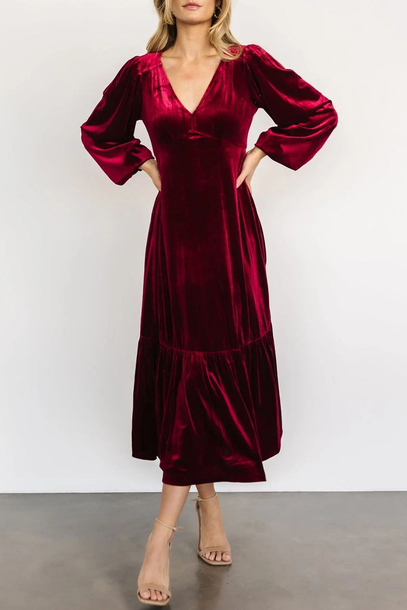 Vestidos elegantes y sencillos con escote en V y volantes lisos (5 colores)