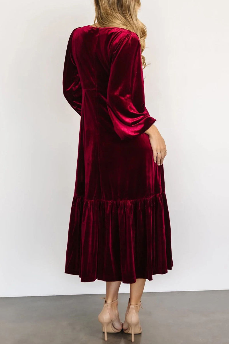 Vestidos elegantes y sencillos con escote en V y volantes lisos (5 colores)