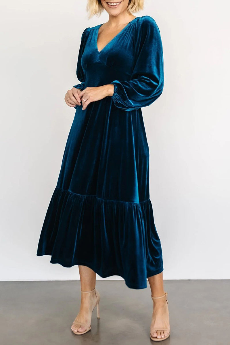 Vestidos elegantes y sencillos con escote en V y volantes lisos (5 colores)