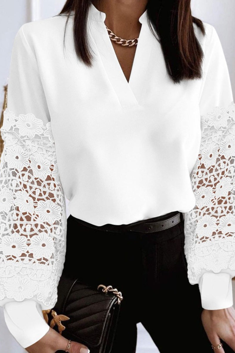 Tops casuales de patchwork con cuello en V transparente (4 colores)
