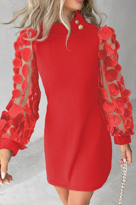 Vestidos casuales de manga larga con cuello alto y lentejuelas ahuecadas con patchwork