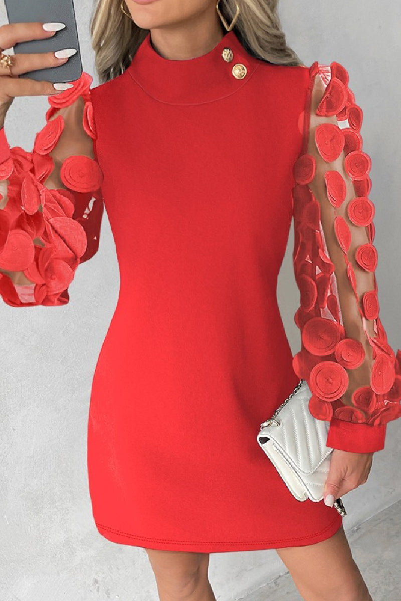 Vestidos casuales de manga larga con cuello alto y lentejuelas ahuecadas con patchwork
