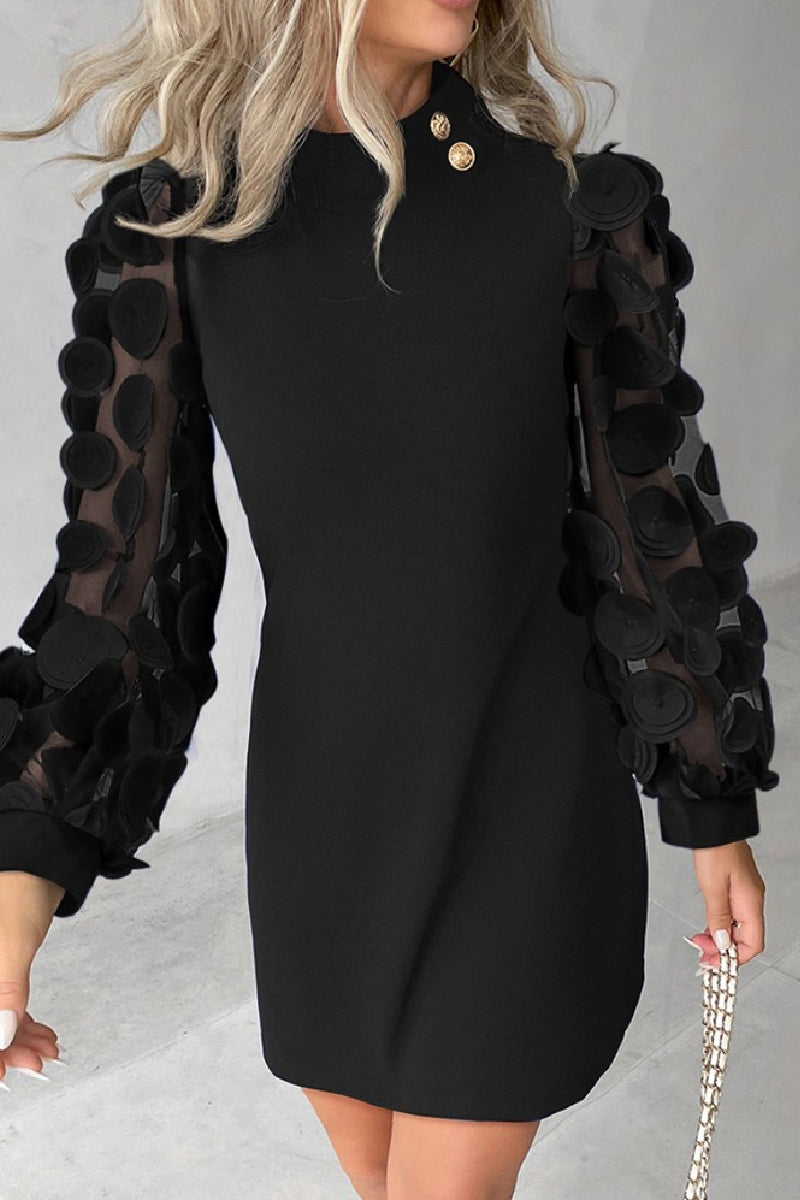 Vestidos casuales de manga larga con cuello alto y lentejuelas ahuecadas con patchwork
