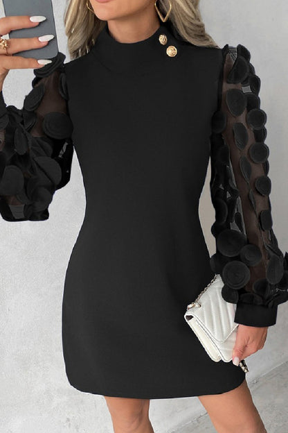 Vestidos casuales de manga larga con cuello alto y lentejuelas ahuecadas con patchwork