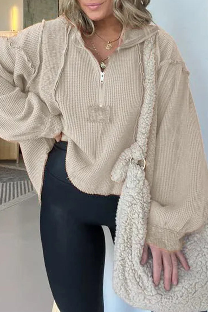 Tops casuales de cuello vuelto con estampado sólido