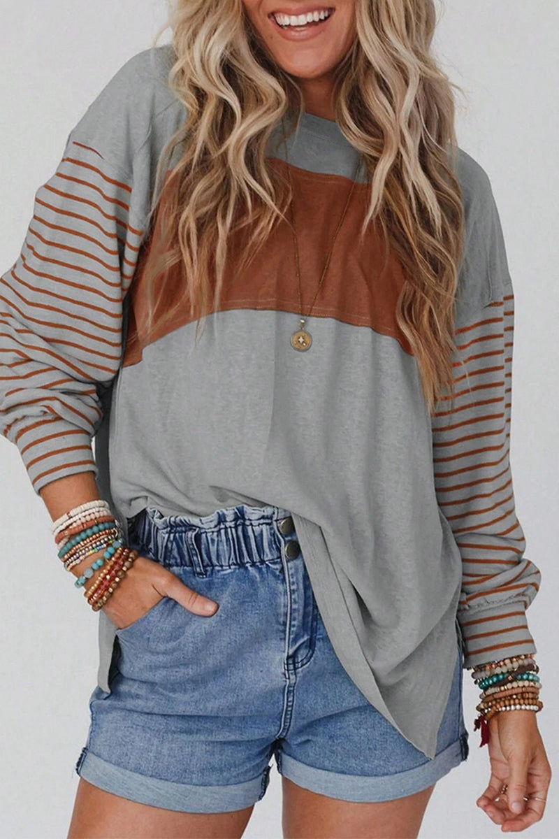 Blusas casuales con cuello redondo y bloques de colores en contraste (5 colores)