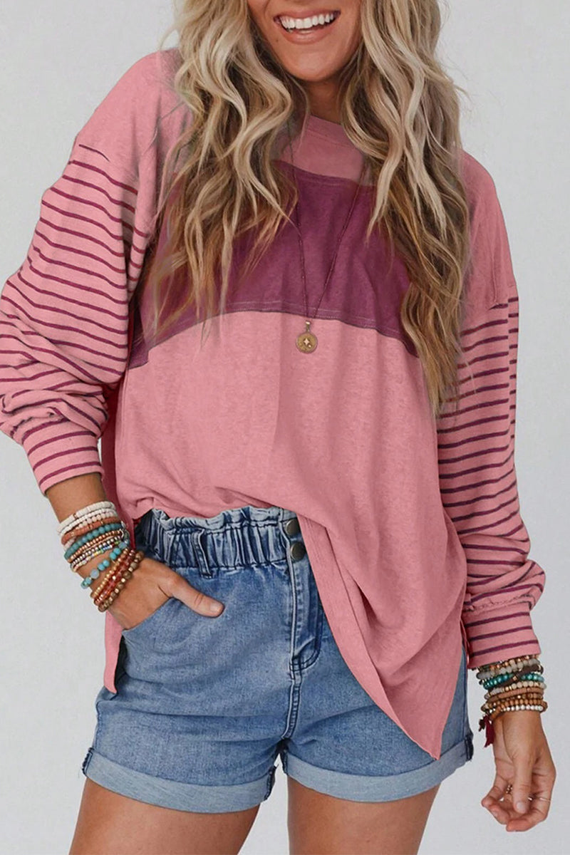 Blusas casuales con cuello redondo y bloques de colores en contraste (5 colores)