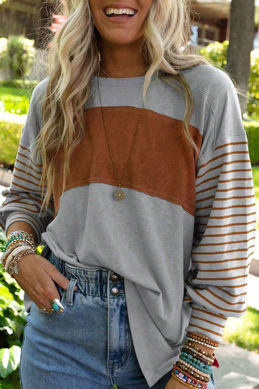 Blusas casuales con cuello redondo y bloques de colores en contraste (5 colores)