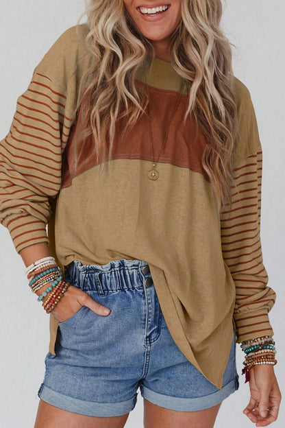 Blusas casuales con cuello redondo y bloques de colores en contraste (5 colores)