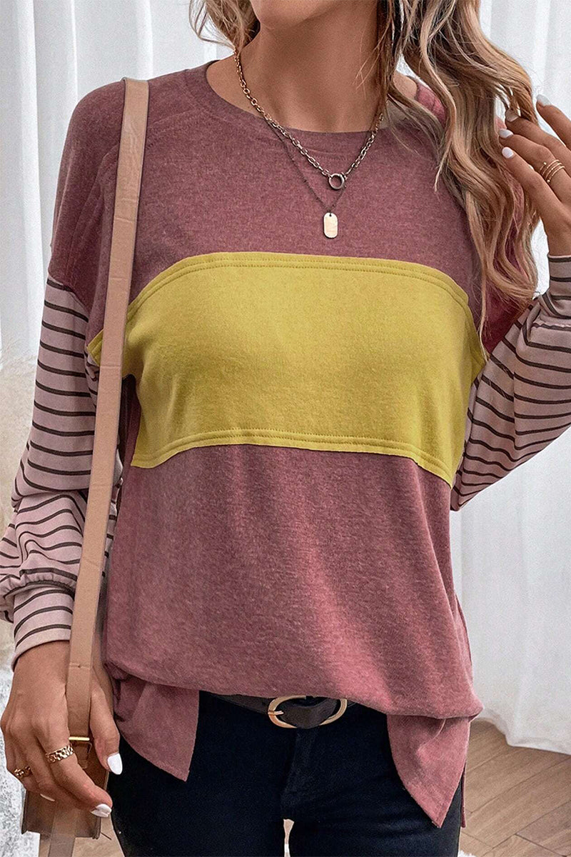 Blusas casuales con cuello redondo y bloques de colores en contraste (5 colores)