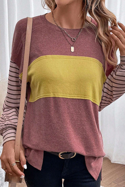 Blusas casuales con cuello redondo y bloques de colores en contraste (5 colores)