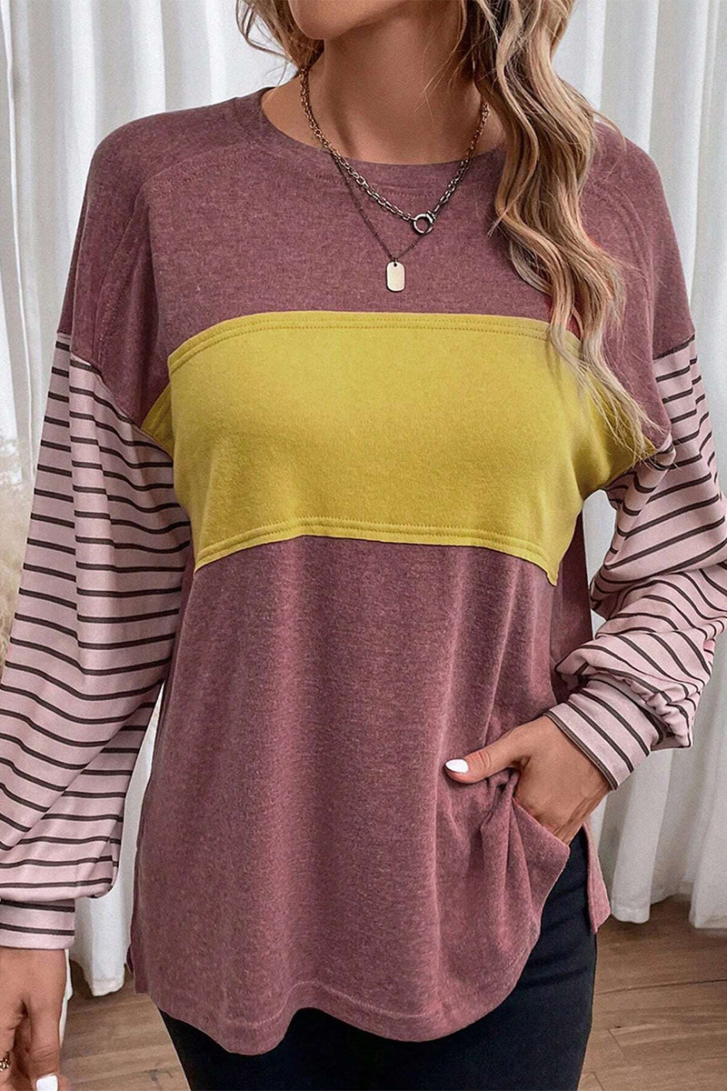 Blusas casuales con cuello redondo y bloques de colores en contraste (5 colores)