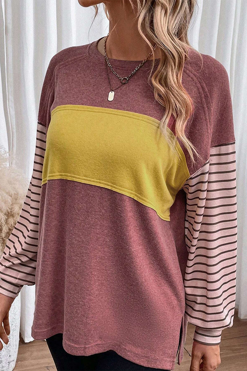 Blusas casuales con cuello redondo y bloques de colores en contraste (5 colores)