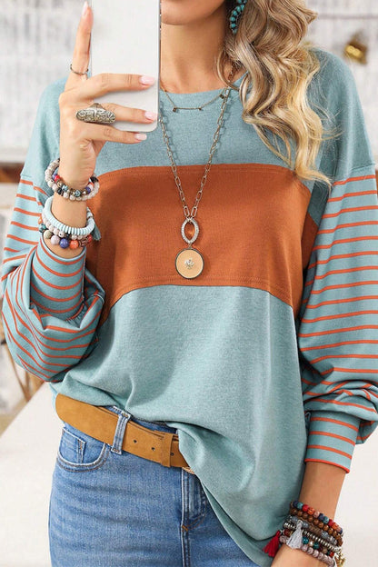 Blusas casuales con cuello redondo y bloques de colores en contraste (5 colores)