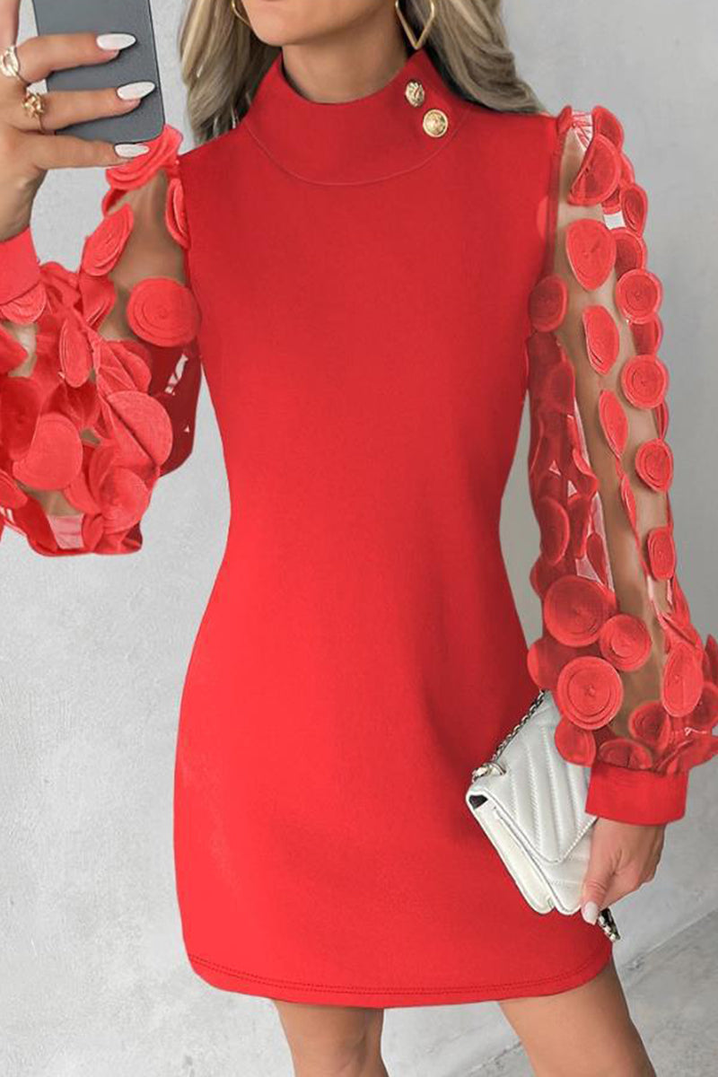 Elegantes vestidos de corte A con cuello alto, apliques y botones lisos