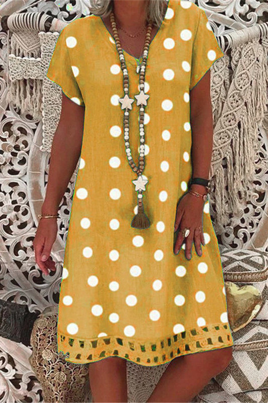 Vestidos casuales de corte A con cuello en V y estampado de lunares