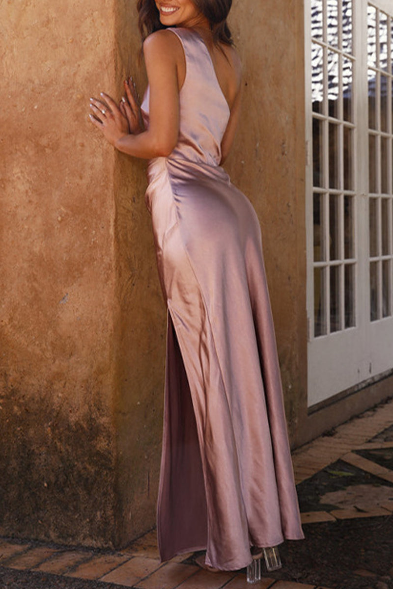 Vestidos sexis de cuello oblicuo, de abertura alta y sin espalda, lisos (4 colores)