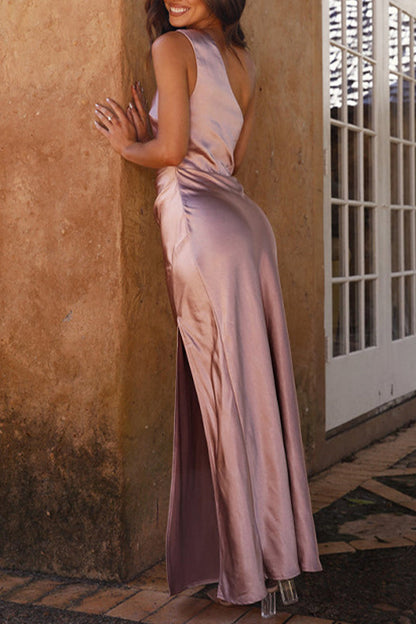 Vestidos sexis de cuello oblicuo, de abertura alta y sin espalda, lisos (4 colores)