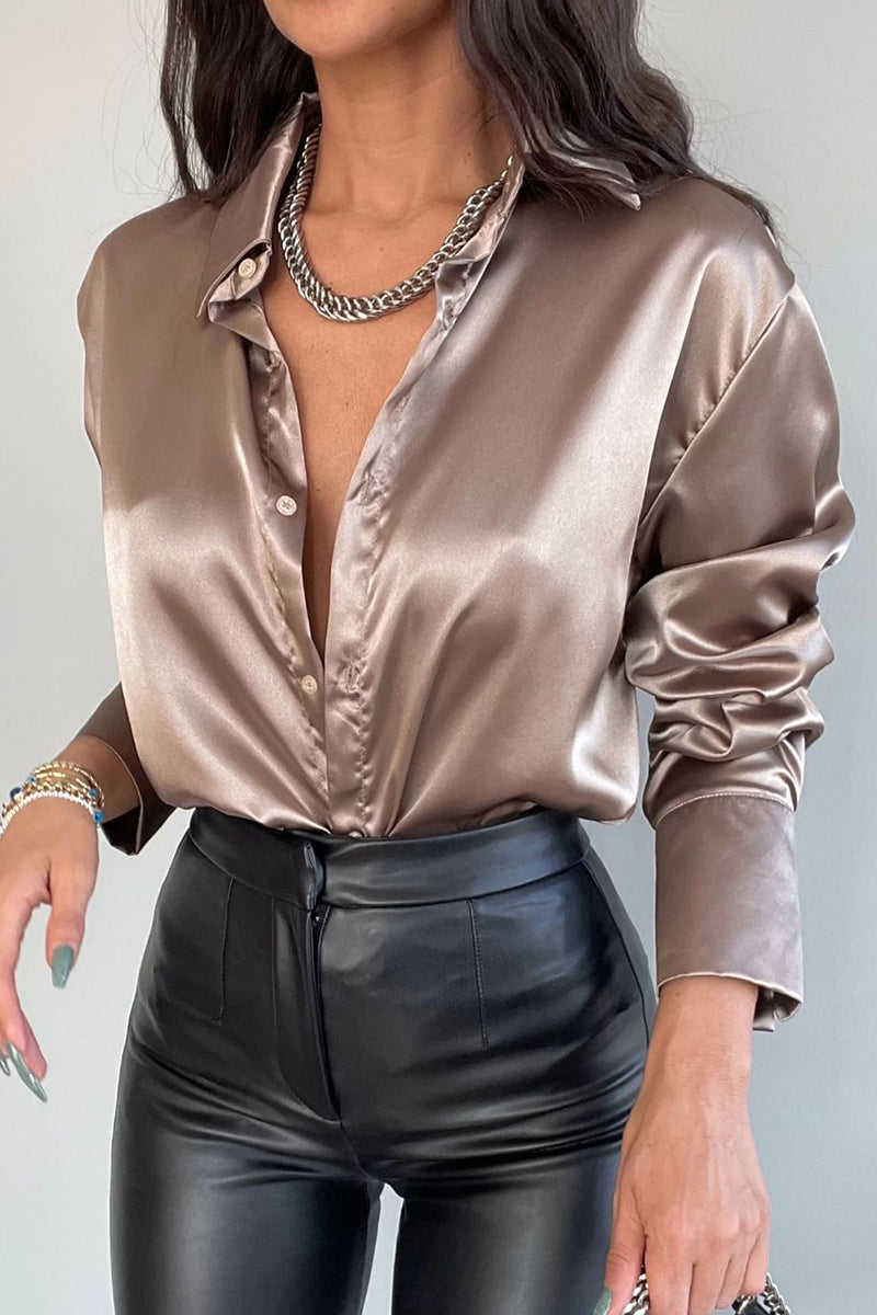 Blusas elegantes con cuello vuelto y botones sólidos