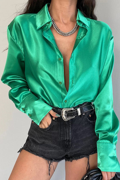 Blusas elegantes con cuello vuelto y botones sólidos