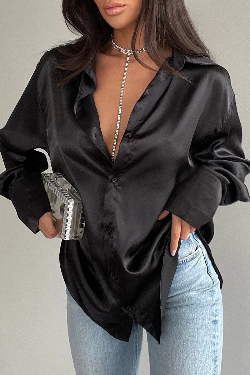 Blusas elegantes con cuello vuelto y botones sólidos