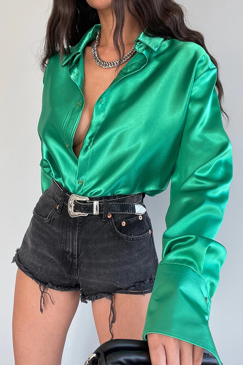 Blusas elegantes con cuello vuelto y botones sólidos