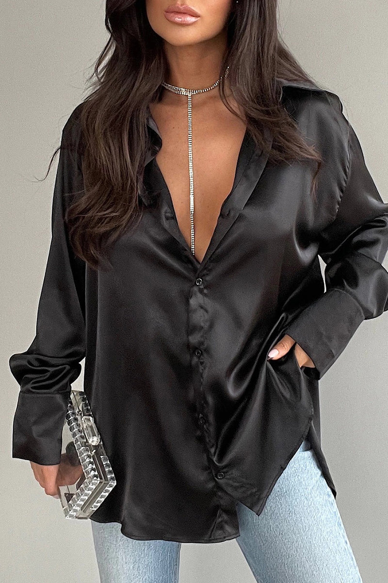Blusas elegantes con cuello vuelto y botones sólidos