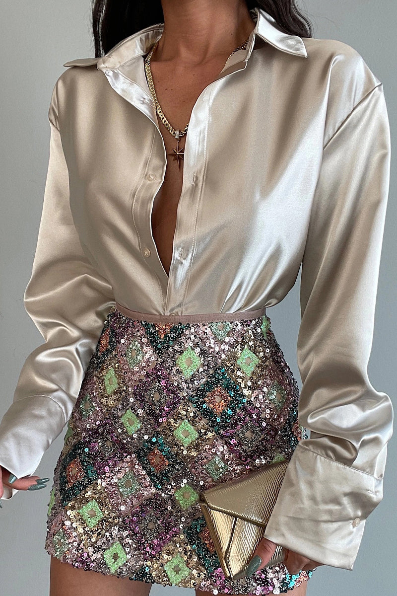 Blusas elegantes con cuello vuelto y botones sólidos