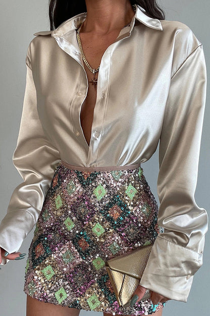 Blusas elegantes con cuello vuelto y botones sólidos