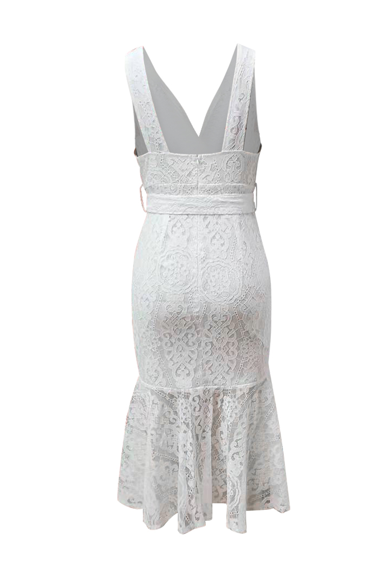 Vestidos de fiesta sexys de sirena con escote en V, de encaje liso y lazo