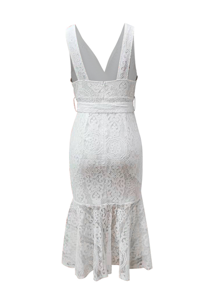 Vestidos de fiesta sexys de sirena con escote en V, de encaje liso y lazo