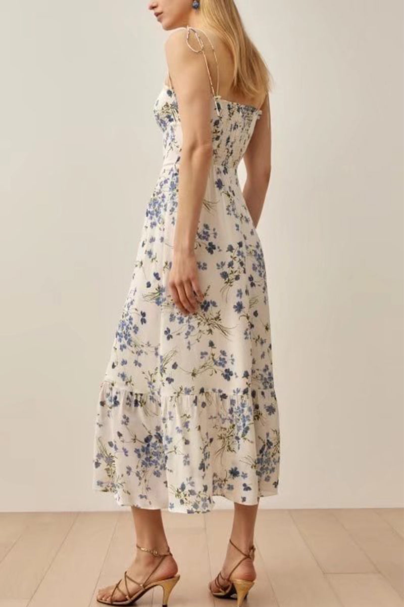 Vestidos elegantes y dulces con falda y escote en V y frenillo floral