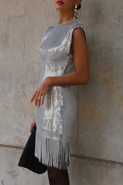 Vestidos sexis de falda cruzada con cuello redondo y borlas sólidas