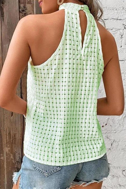 Blusa de cuello alto medio con botones ahuecados y jacquard liso de dulce simplicidad (4 colores)