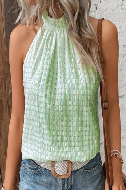 Blusa de cuello alto medio con botones ahuecados y jacquard liso de dulce simplicidad (4 colores)