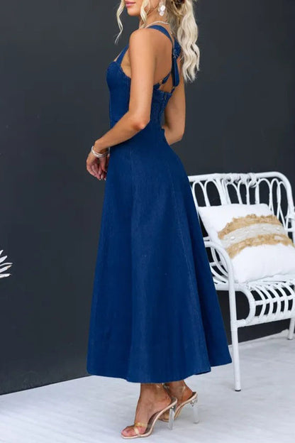 Vestidos vaqueros sexis sin mangas con cuello en U y cremallera sólida