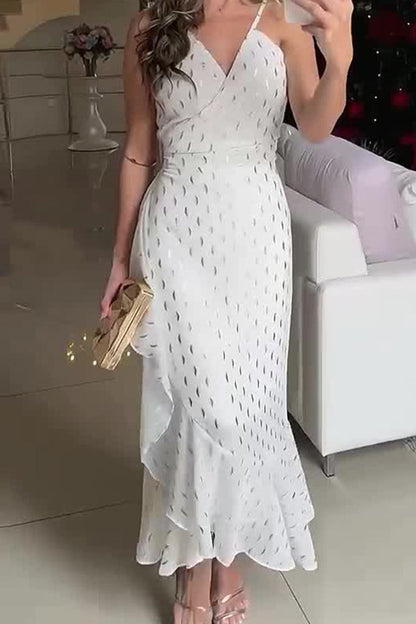 Vestido sexy con escote en V y volantes color bronce
