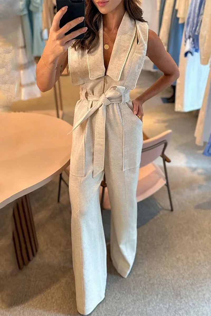 Monos casuales de estilo británico con cuello vuelto y vendaje liso